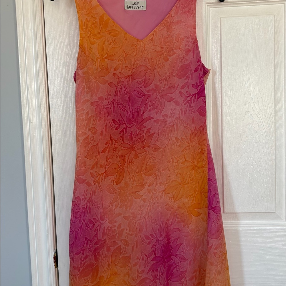 Lori Ann Vivid Pink and Orange Floral Midi Dress